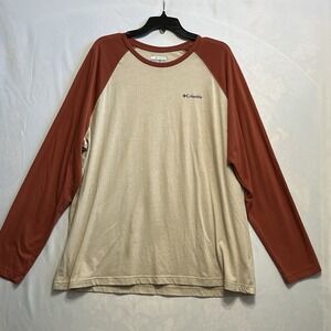 Columbia Mens Shirt 2XL Rust/Tan (Cream) Raglan Long Sleeve Baseball Tee